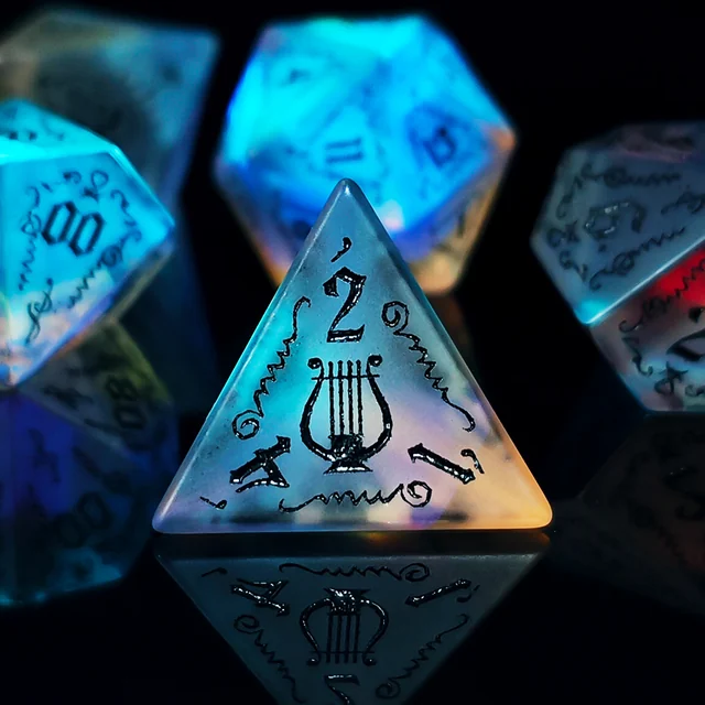 Bard's Crystal Harp Gemstone DND Dice 7 Set